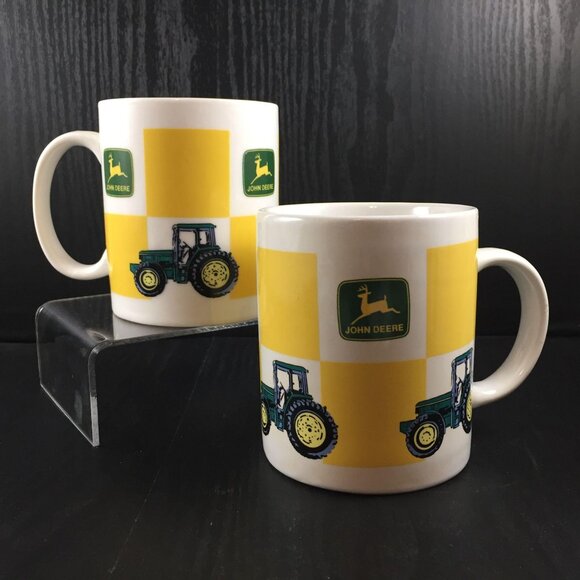 John Deere Tractor Mug Set Of 2 Coffee Cups Gibson Yellow Squares - Picture 1 of 4